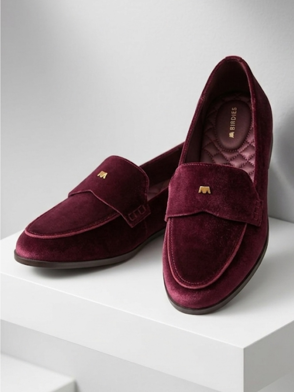 Birdies Velvet Sterling  Loafers in Wine NWOB